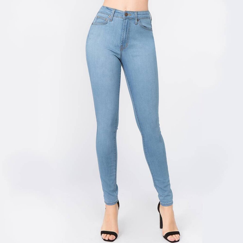 American Bazi Women's High Rise Skinny Jeans - Premium Light Blue Stretch Denim